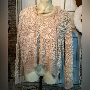 POL/Anthropologie Popcorn Cream V-Neck Hooded Sweater Sz Medium